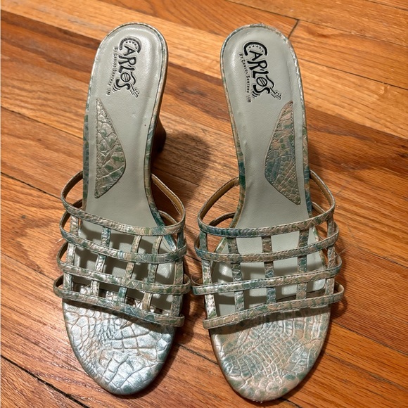 Carlos by Carlos Santana Strappy Heels - Green and Cream - Picture 1 of 5